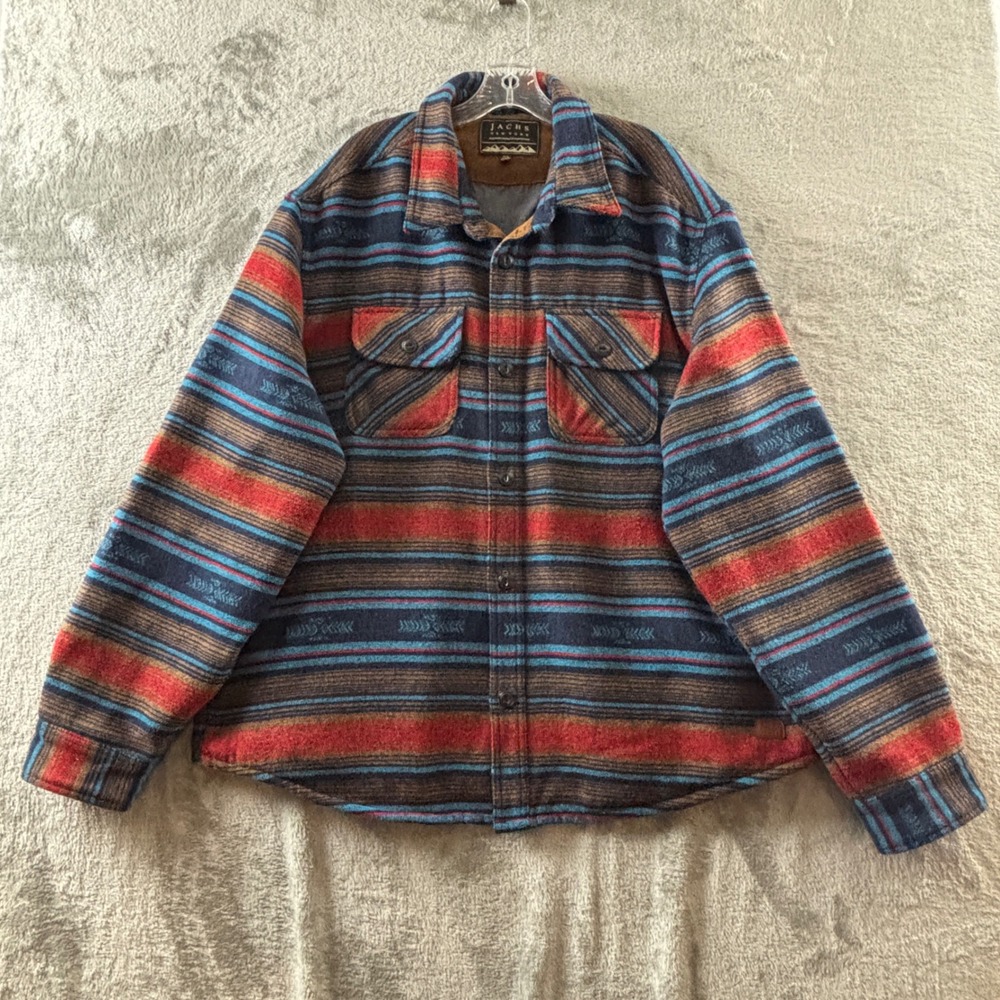 Jachs NY Wool Blend Shacket Mens XXL Southwest Striped Shirt Jacket Pockets